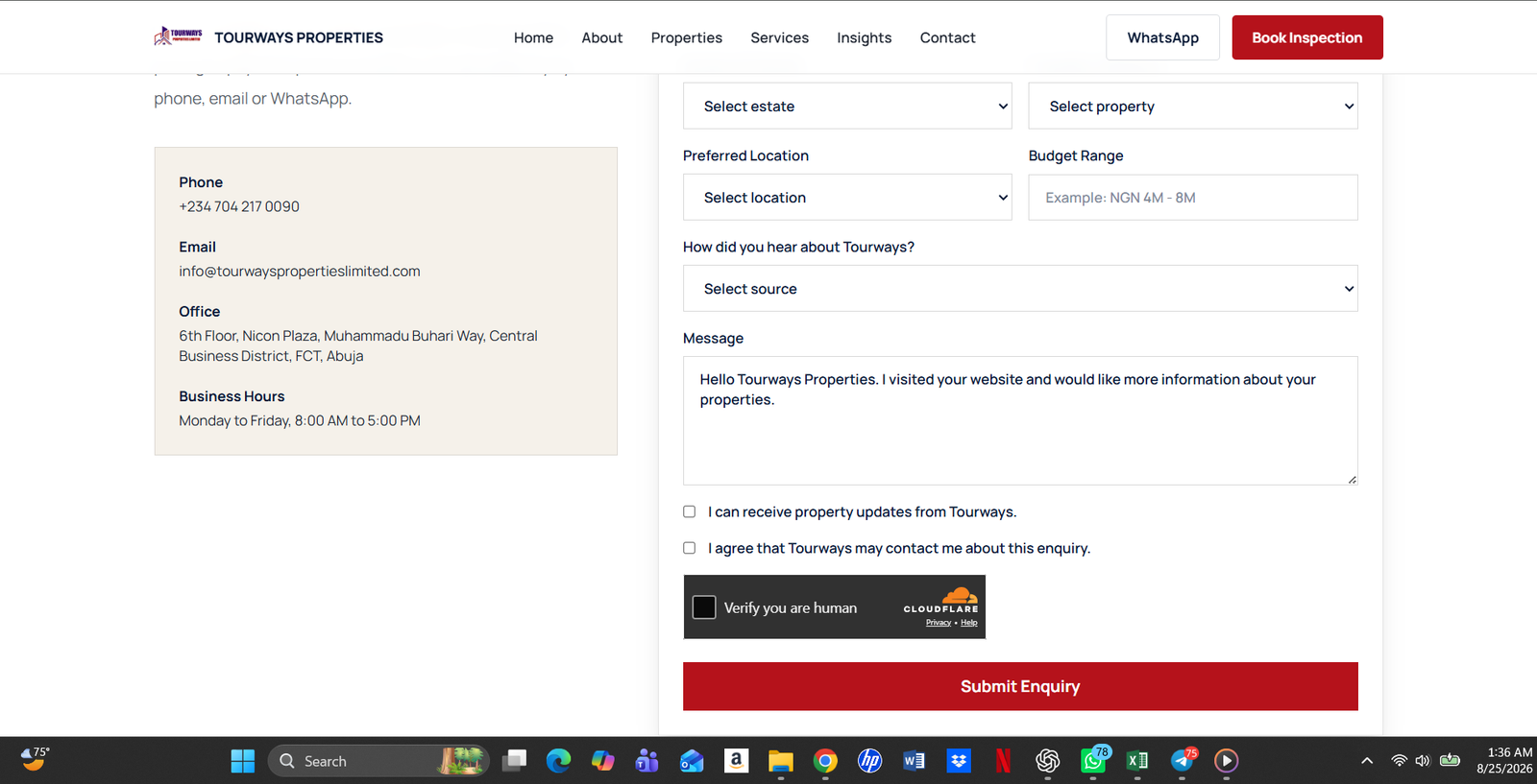 Tourways Properties Limited — Real Estate Website screenshot