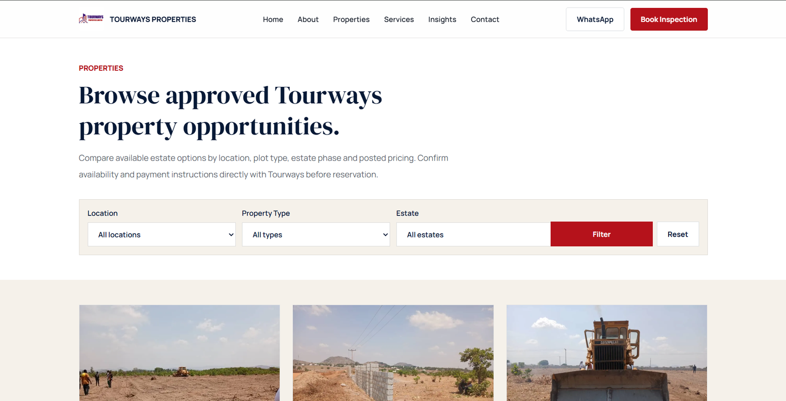 Tourways Properties Limited — Real Estate Website screenshot